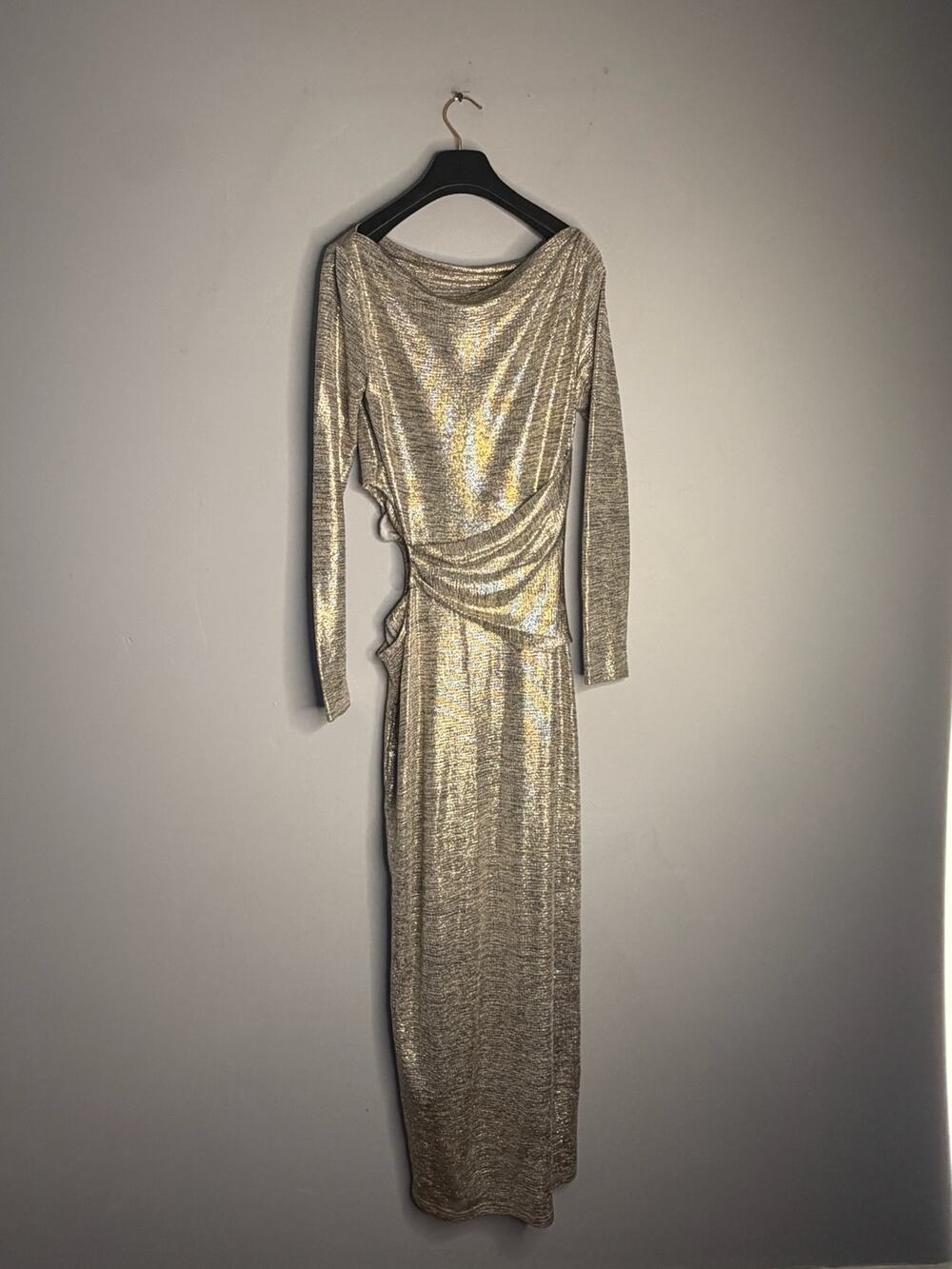 Significant Other Metallic Silver Shimmer Long Sleeve Maxi Wrap Dress Gown 8